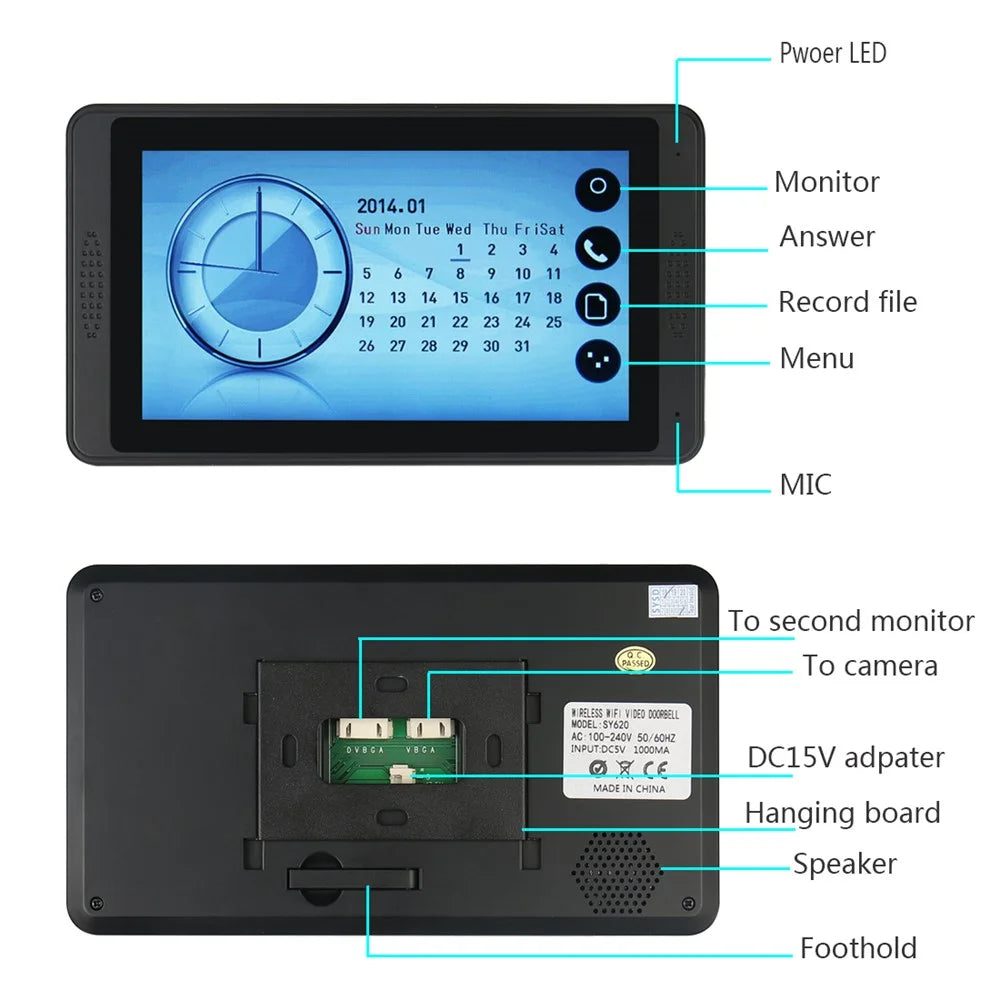 620FG11 7-inch Touch Screen Monitor + Night Vision Door Bell HD Camera, EU Plug - 4