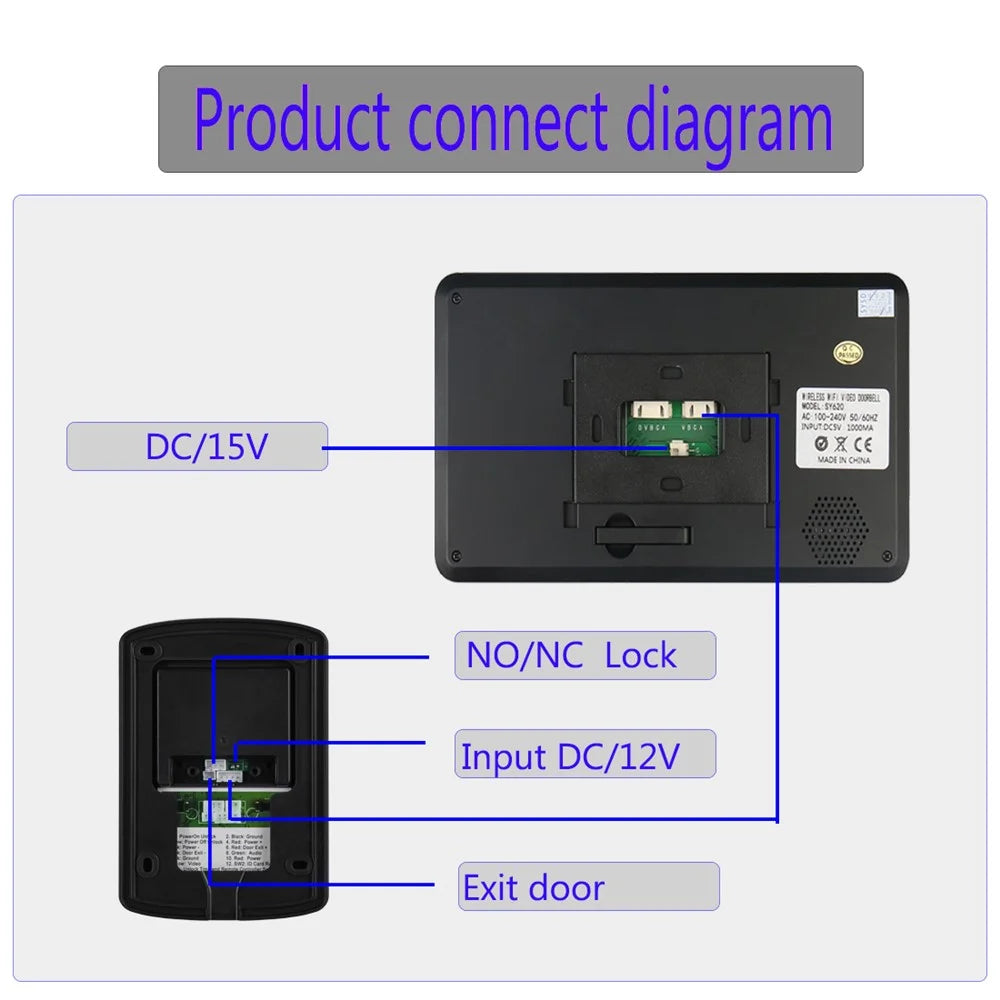 620FG11 7-inch Touch Screen Monitor + Night Vision Door Bell HD Camera, EU Plug - 7