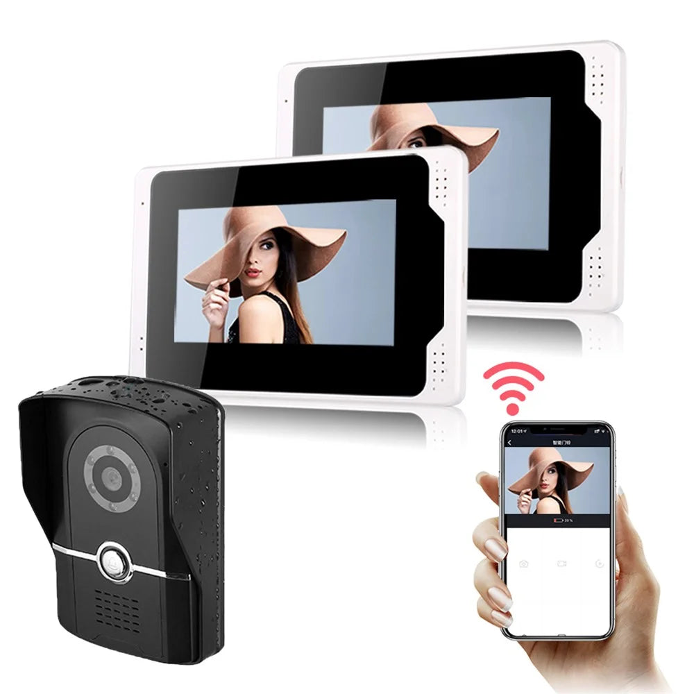 701FG12 Tuya App 2Pcs 7-inch WiFi Indoor Monitor + 1Pc 1080P Door Bell HD Camera, EU Plug - 1