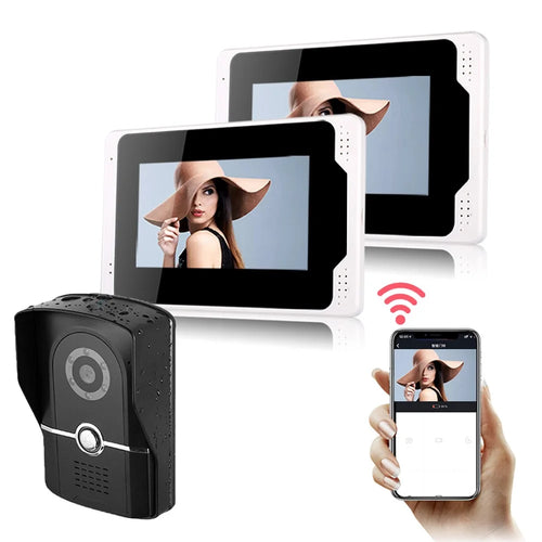 701FG12 Tuya App 2Pcs 7-inch WiFi Indoor Monitor + 1Pc 1080P Door Bell HD Camera, EU Plug - 1