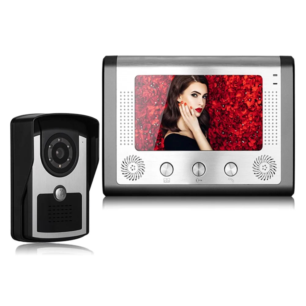 801FC11 7-inch Monitor + Rainproof HD Camera Smart Intercom Visual Doorbell, EU Plug - 1