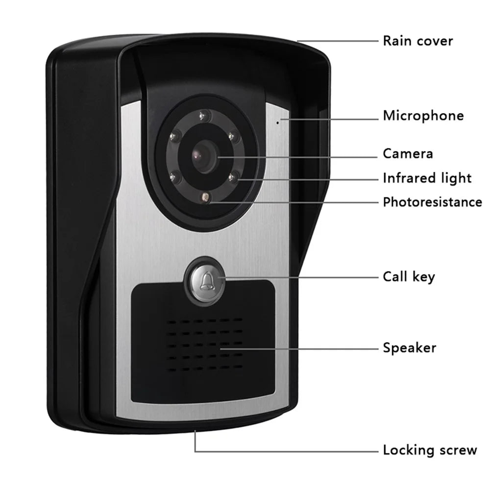 801FC11 7-inch Monitor + Rainproof HD Camera Smart Intercom Visual Doorbell, EU Plug - 5