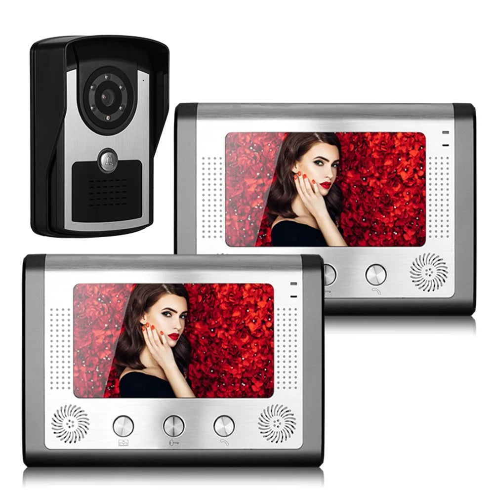 801FC12 2Pcs 7-inch Monitor + 1Pc HD Night Vision Camera Intercom Visual Doorbell, EU Plug - 1