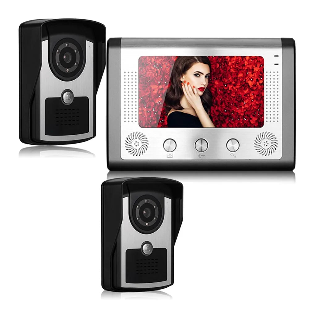 801FC21 1Pc 7-inch Monitor + 2Pcs HD Waterproof Camera Intercom Visual Doorbell, EU Plug - 1