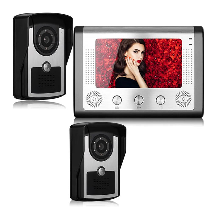 801FC21 1Pc 7-inch Monitor + 2Pcs HD Waterproof Camera Intercom Visual Doorbell, EU Plug - 1