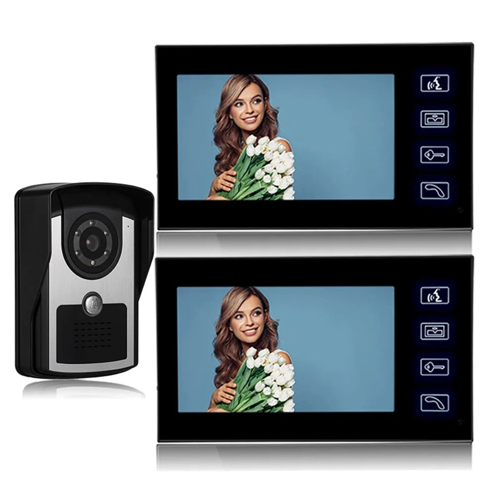 806FC12 EU Plug 7" Wired Intercom Video Doorbell System 1 Camera+2 Monitor - 1