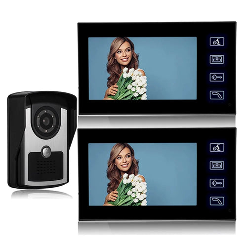 806FC12 EU Plug 7" Wired Intercom Video Doorbell System 1 Camera+2 Monitor - 1
