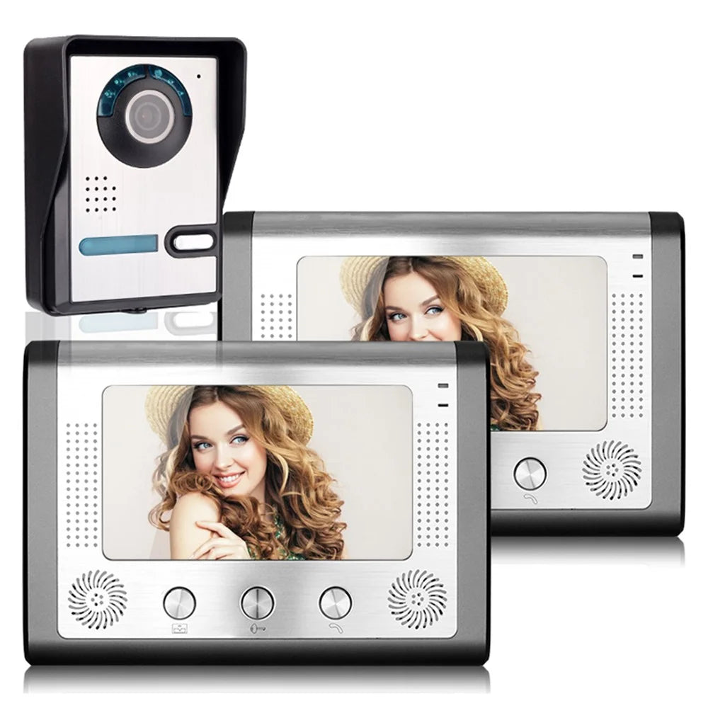 801FA12 1 Camera+2 Monitor EU Plug 7-inch Wired Video Doorbell Intercom Kit - 1
