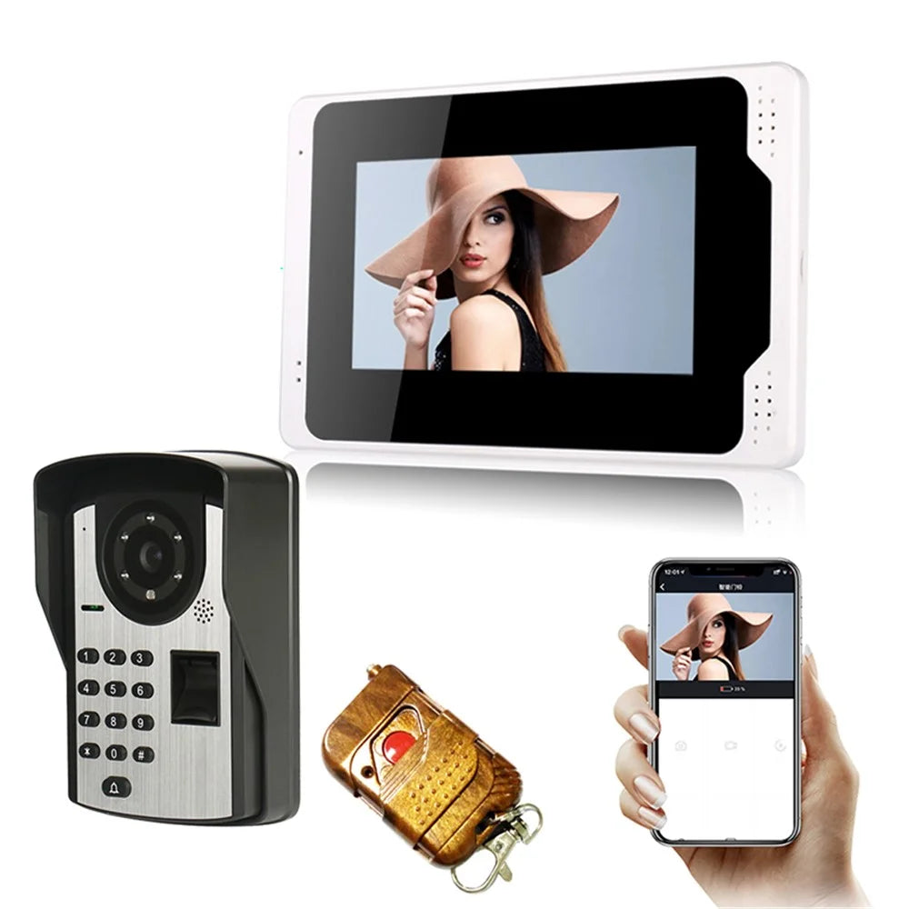 701FD11 1 Indoor Monitor + 1 Doorbell 1080P Camera Password Machine, EU Plug - 1