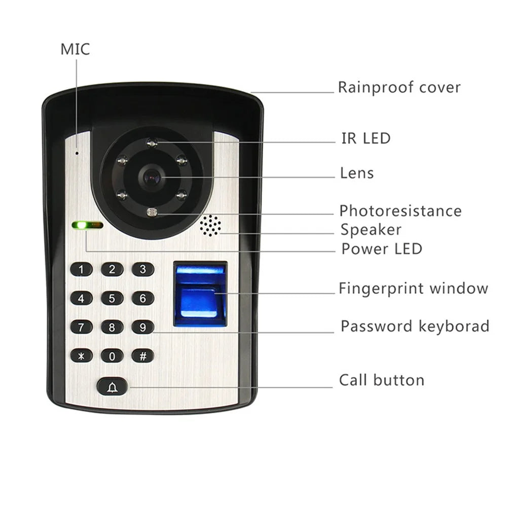 701FD11 1 Indoor Monitor + 1 Doorbell 1080P Camera Password Machine, EU Plug - 5