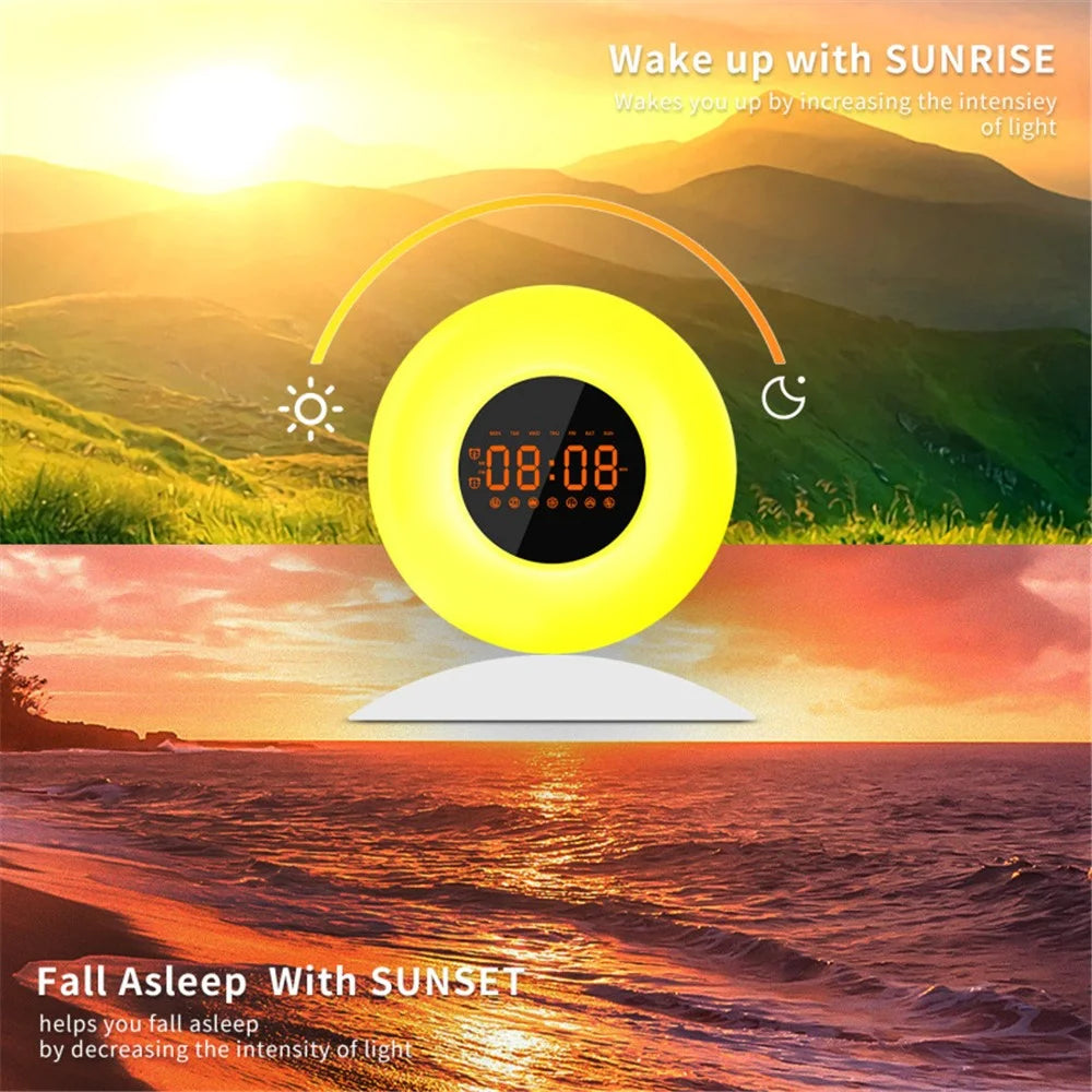 Wake Up Light Alarm Clock with Sunrise Sunset Time Display Night Light with FM - US Plug - 3
