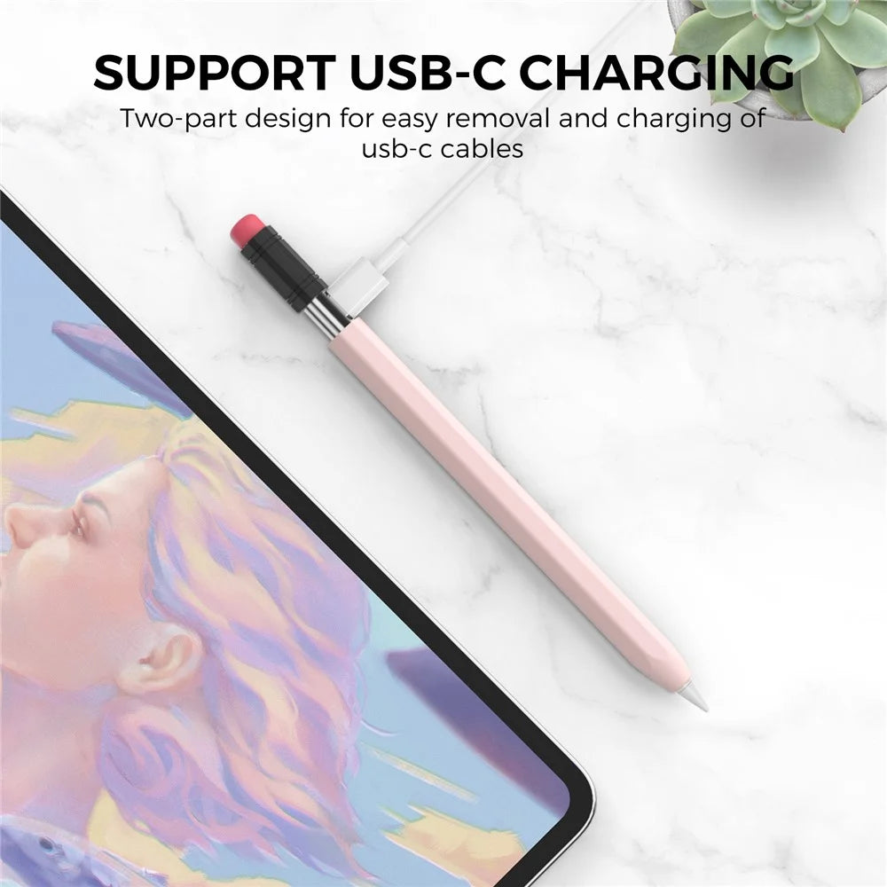 AHASTYLE PT180-3 For Apple Pencil (USB-C) Stylus Pen Soft Silicone Sleeve - Pink - 3
