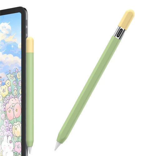 AHASTYLE PT65-3 For Apple Pencil (USB-C) Color Splicing Silicone Protect Sleeve - Avocado Green+Lemon Yellow - 1