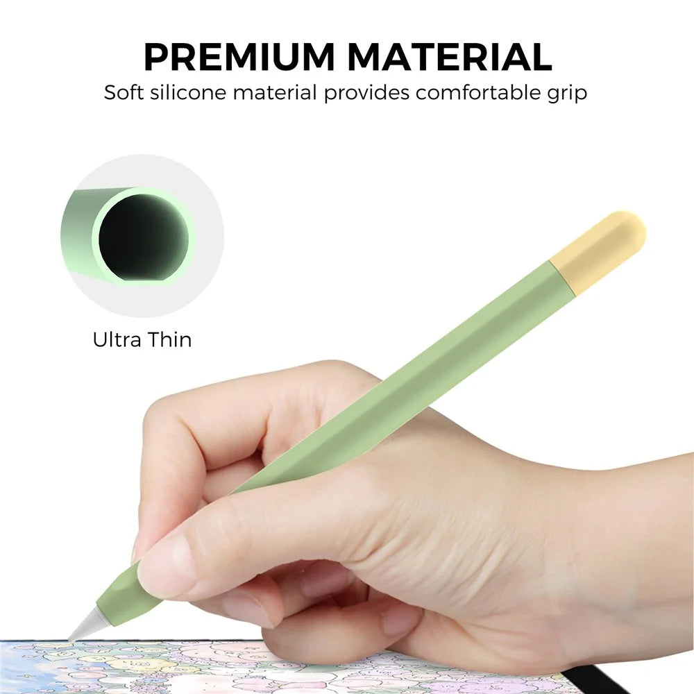 AHASTYLE PT65-3 For Apple Pencil (USB-C) Color Splicing Silicone Protect Sleeve - Avocado Green+Lemon Yellow - 4