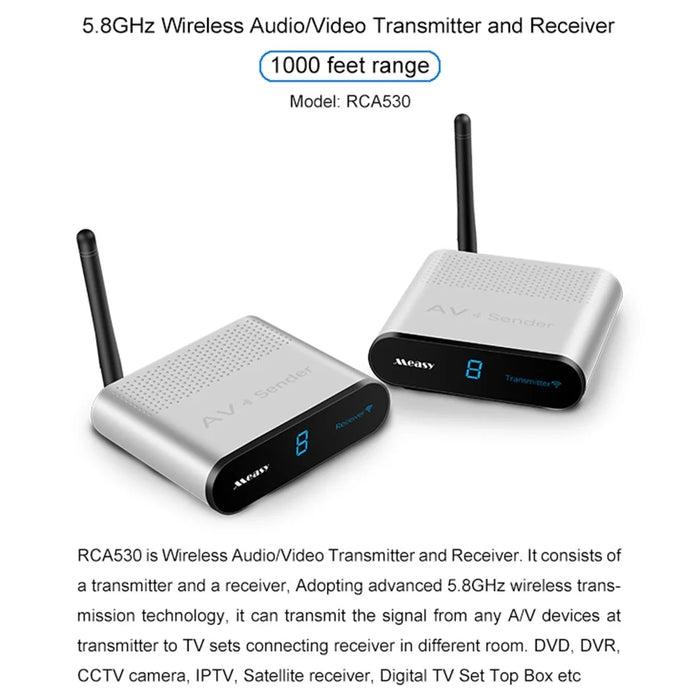 MEASY AV530 Go Through Wall 300m 5.8G Wireless AV Transmitter Receiver - US Plug - 5