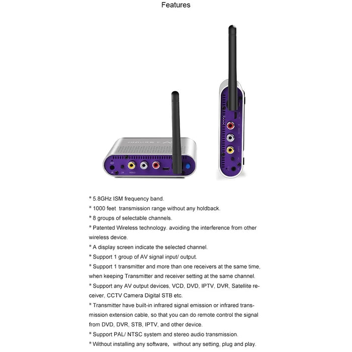 MEASY AV530 Go Through Wall 300m 5.8G Wireless AV Transmitter Receiver - US Plug - 7