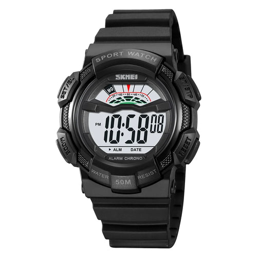 SKMEI 2153 50m Waterproof Wrist Watch TPU Strap EL Backlight Electronic Watch - Black / White Dial - 1