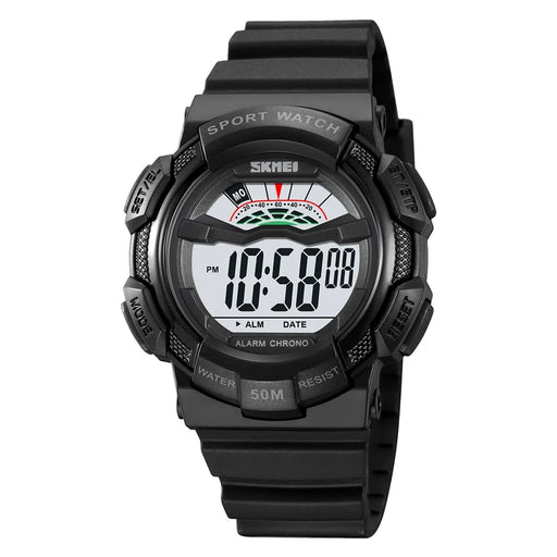 SKMEI 2153 50m Waterproof Wrist Watch TPU Strap EL Backlight Electronic Watch - Black / White Dial - 1