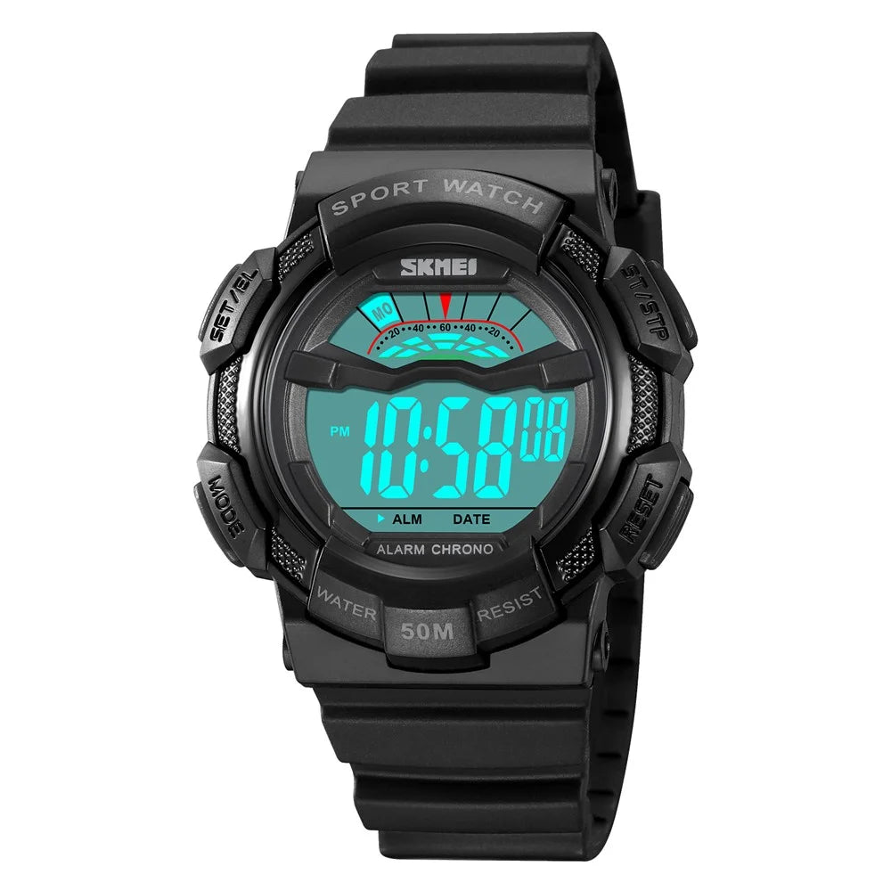 SKMEI 2153 50m Waterproof Wrist Watch TPU Strap EL Backlight Electronic Watch - Black / White Dial - 2