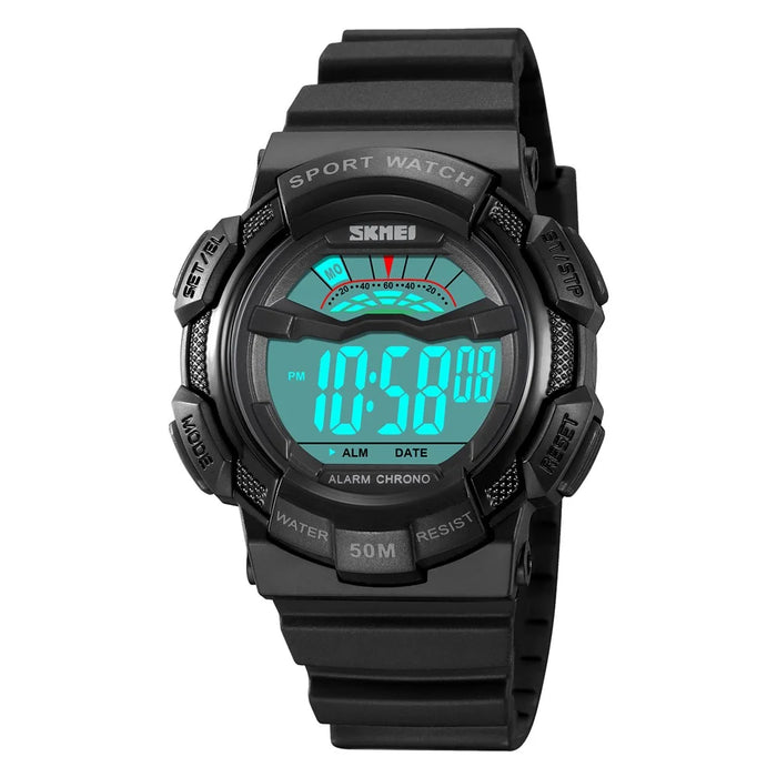SKMEI 2153 50m Waterproof Wrist Watch TPU Strap EL Backlight Electronic Watch - Black / White Dial - 2