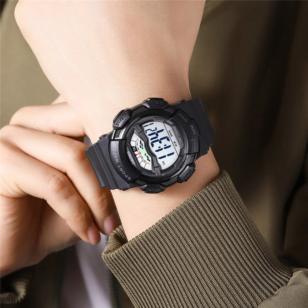 SKMEI 2153 50m Waterproof Wrist Watch TPU Strap EL Backlight Electronic Watch - Black / White Dial - 3