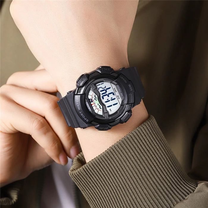 SKMEI 2153 50m Waterproof Wrist Watch TPU Strap EL Backlight Electronic Watch - Black / White Dial - 3