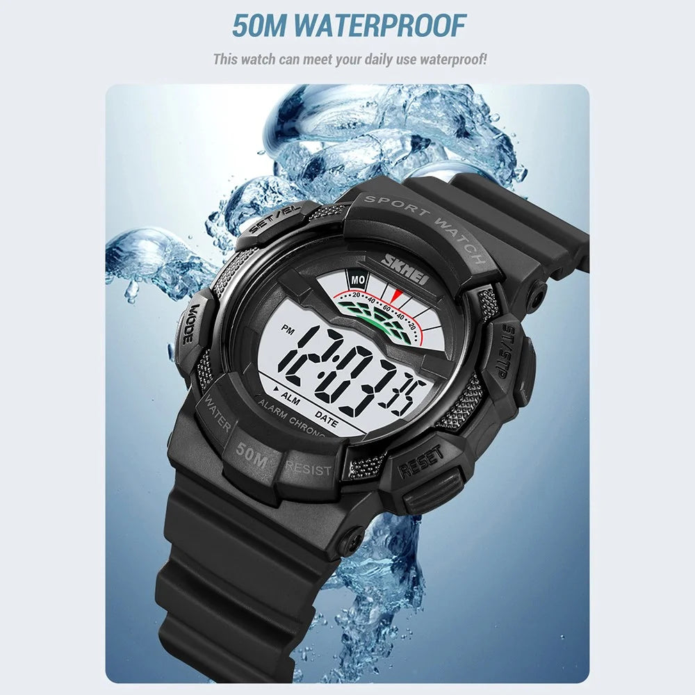 SKMEI 2153 50m Waterproof Wrist Watch TPU Strap EL Backlight Electronic Watch - Black / White Dial - 4
