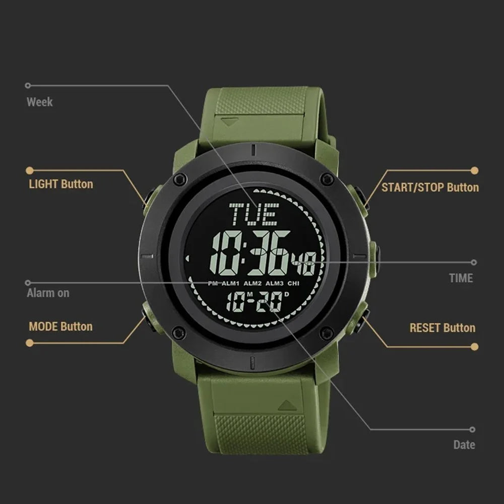 SKMEI 2095 Outdoor Sports 12  /  24H Multifunction Luminous Electronic Watch - Army Green - 6