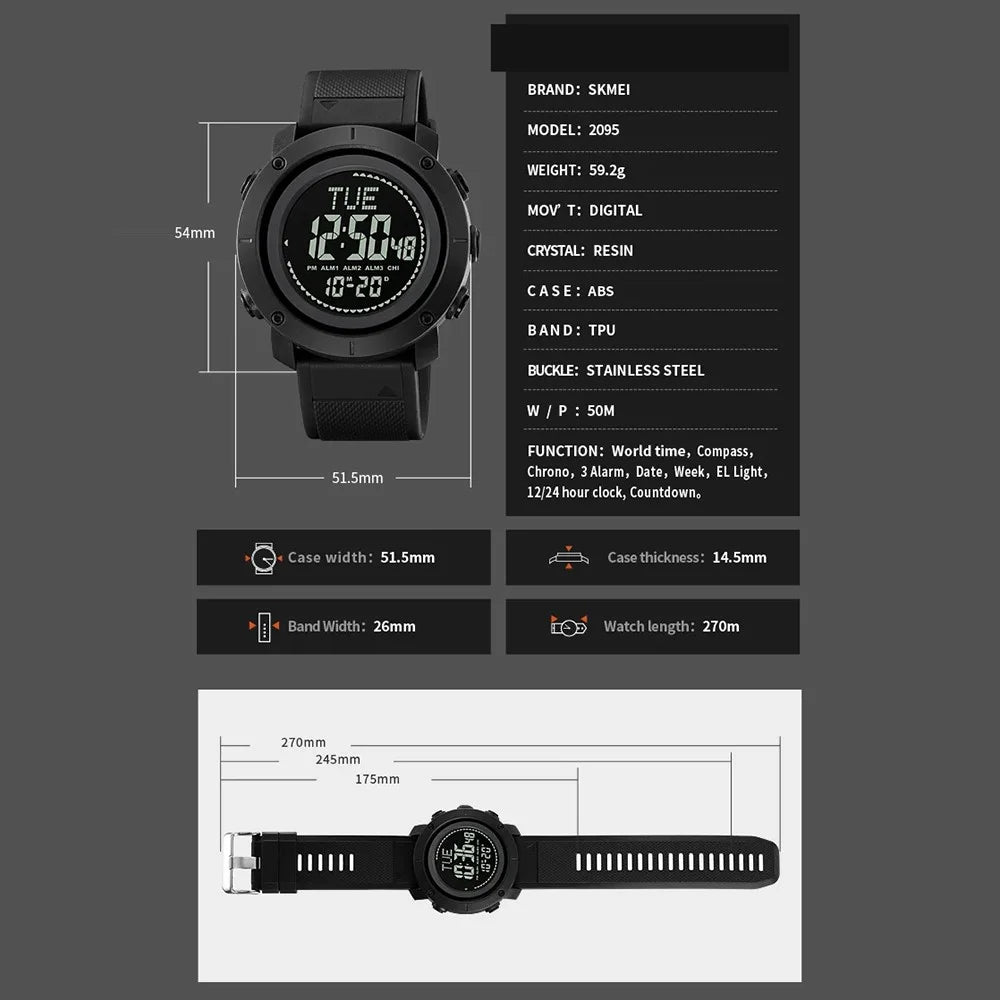 SKMEI 2095 Outdoor Sports 12  /  24H Multifunction Luminous Electronic Watch - Army Green - 7