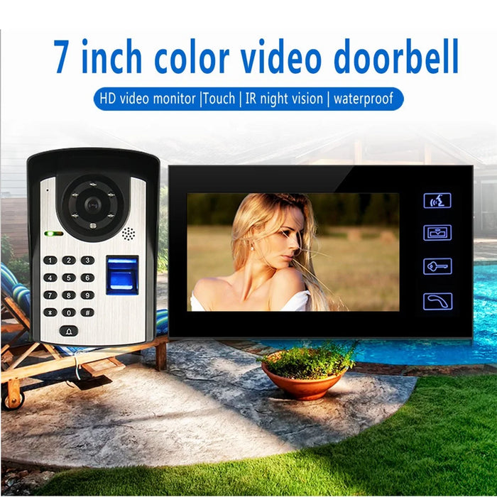 806FD11 7" Monitor HD Video Fingerprint Password Doorbell Camera with Remote Control, EU Plug - 2