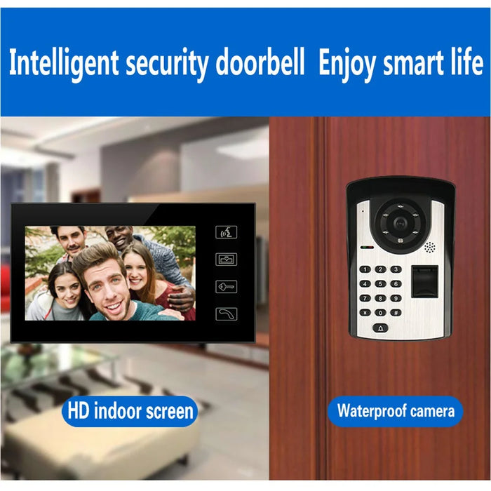 806FD11 7" Monitor HD Video Fingerprint Password Doorbell Camera with Remote Control, EU Plug - 3