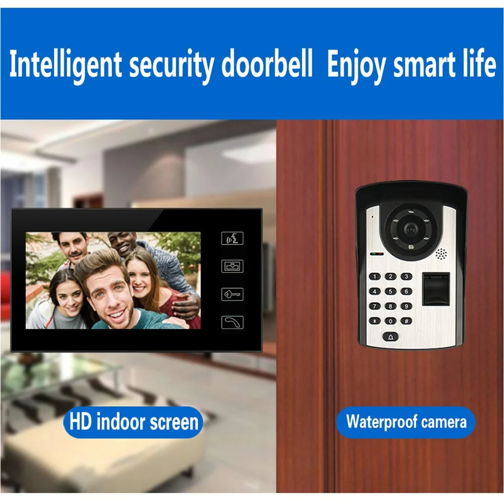 806FD11 7" Monitor HD Video Fingerprint Password Smart Doorbell Camera with Remote Control, US Plug - 3