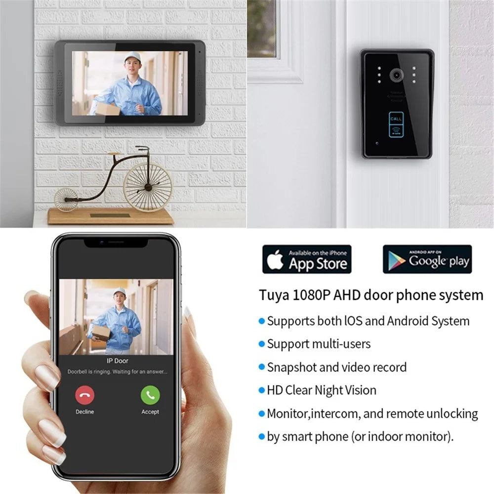 702MJID11 7-inch Monitor Tuya App WiFi Doorbell RFID Card Unlock 1080P Visual Doorbell, US Plug - 5