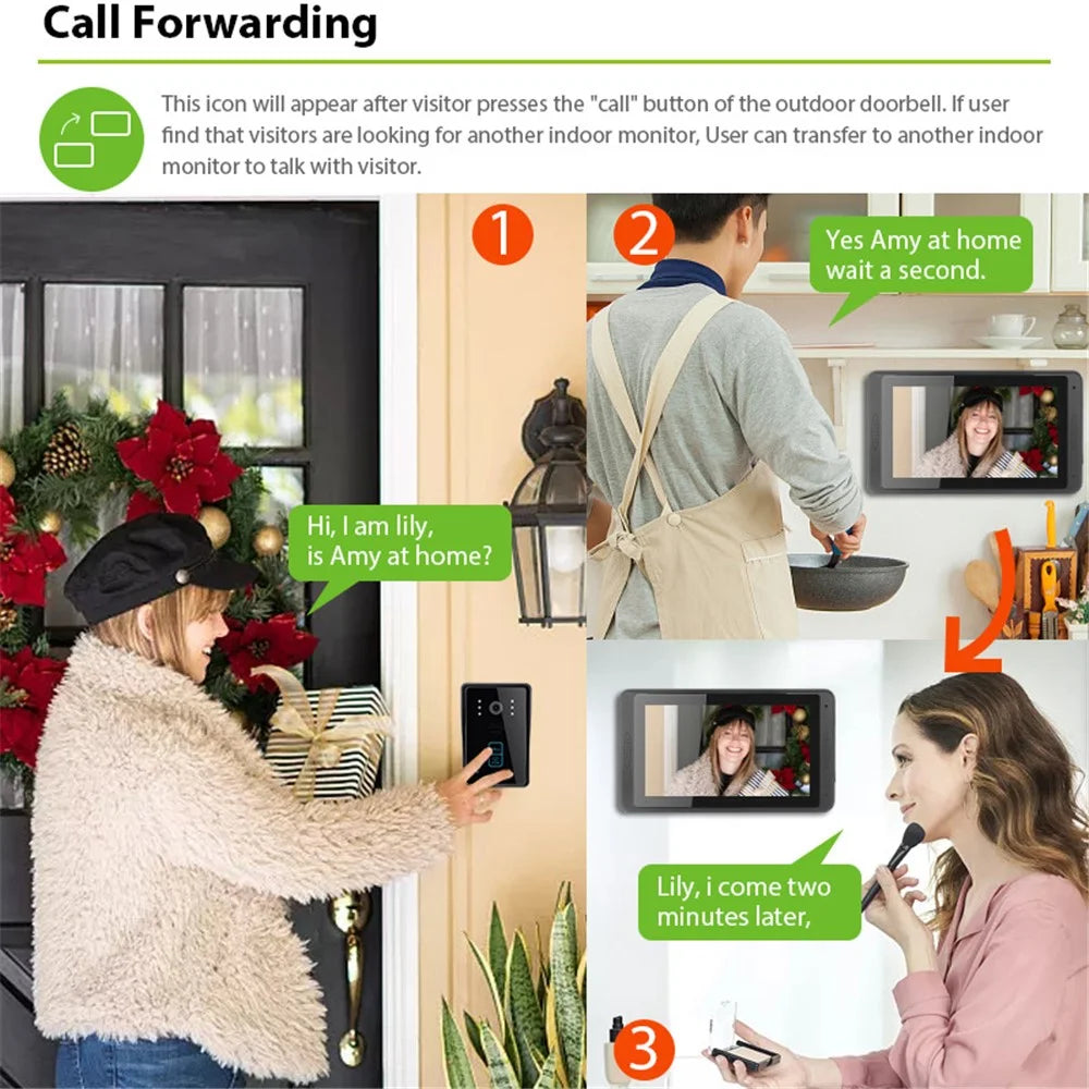 702MJID11 7-inch Monitor Tuya App WiFi Doorbell RFID Card Unlock 1080P Visual Doorbell, US Plug - 7