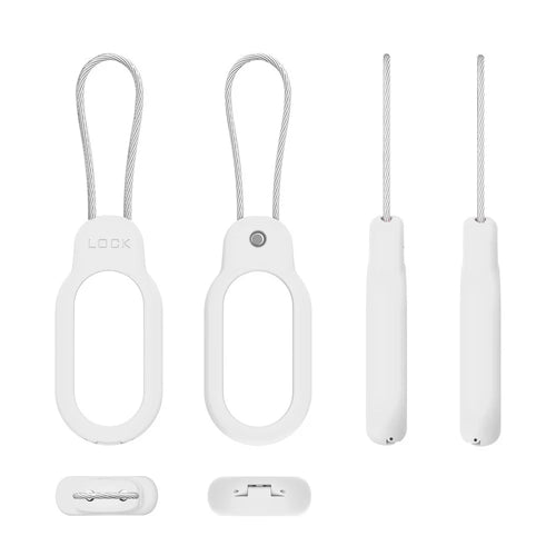 For Samsung Galaxy SmartTag 2 PC Case with Steel Wire Safety Lock Secure Holder Case for Keys Wallet - White - 1