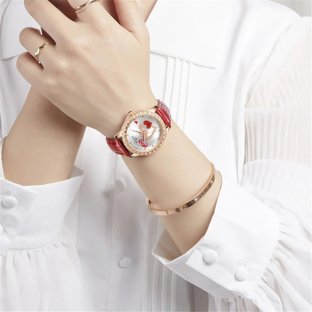 WLISTH S517 Women's Rhinestone Decor Bracelet Fashionable Quartz Watch - Red - 3