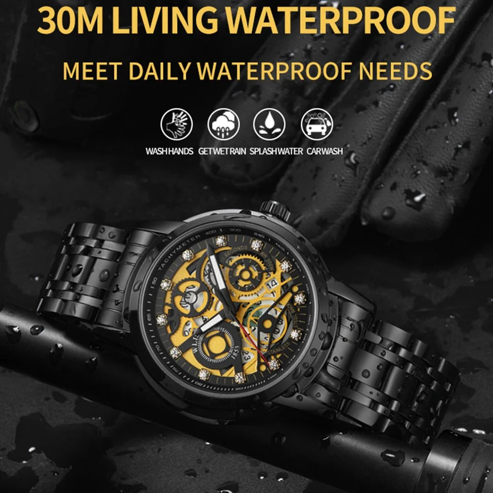 WLISTH S518 Men's Sports Quartz Watch Life Waterproof Luminous Wrist Bracelet - Gold - 3