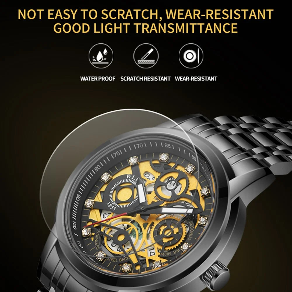 WLISTH S518 Men's Sports Quartz Watch Life Waterproof Luminous Wrist Bracelet - Gold - 5