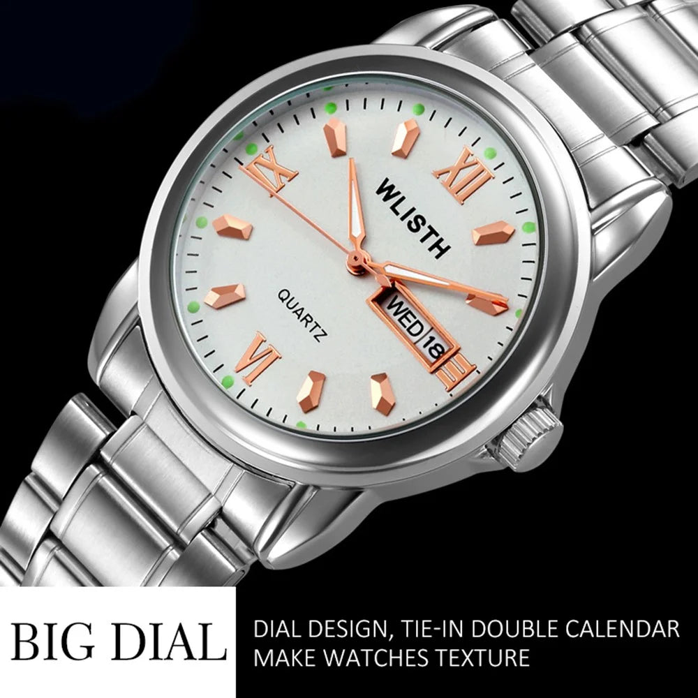 WLISTH S513 Men Fashion Date Week Analog Display Luminous Quartz Wrist Watch - Rose Gold Index - 2