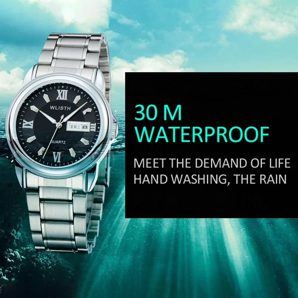 WLISTH S513 Men Fashion Date Week Analog Display Luminous Quartz Wrist Watch - Rose Gold Index - 5