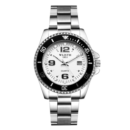 WLISTH S510 Luminous Men's Sports Quartz Watch Waterproof Wrist Bracelet - Steel Strap / White - 1