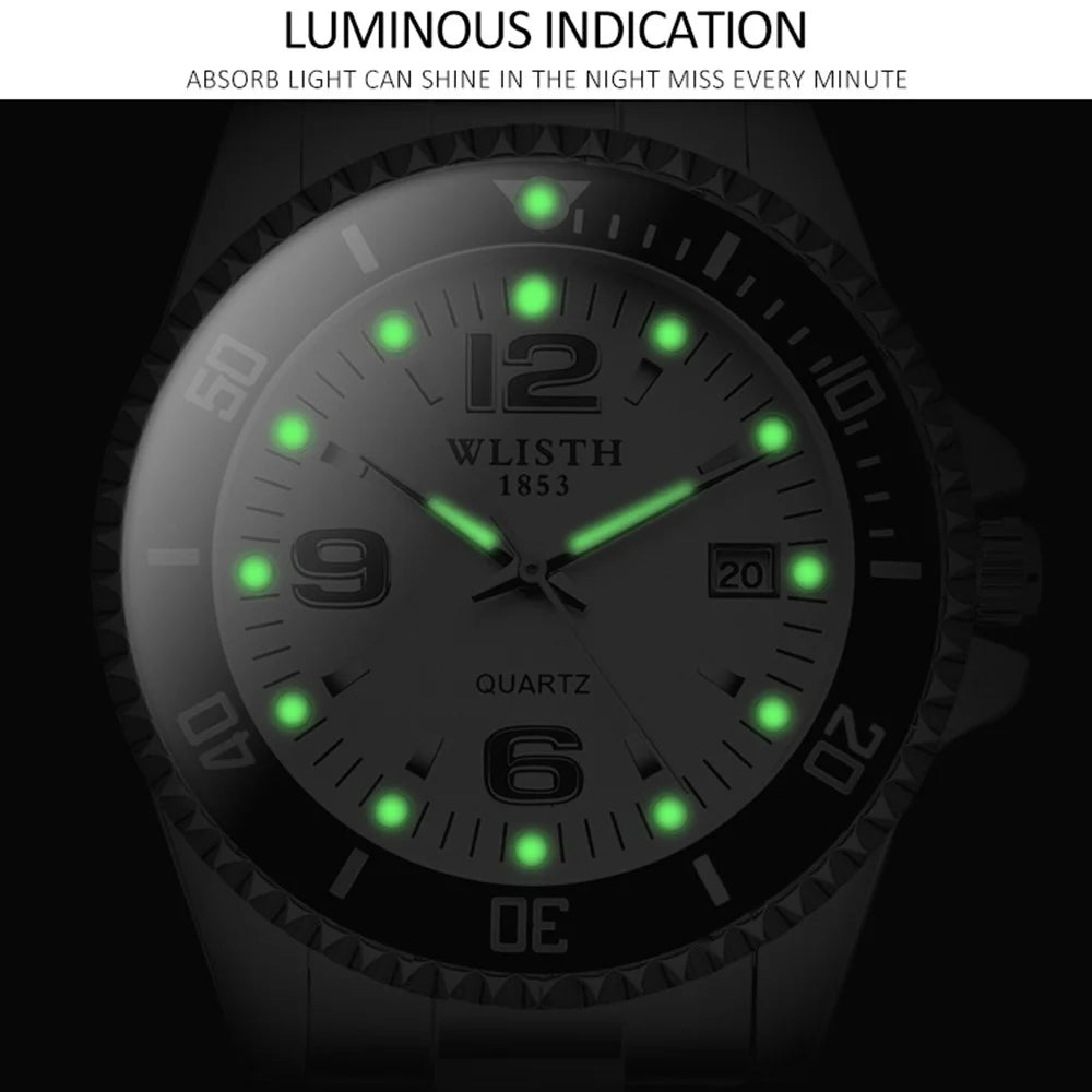 WLISTH S510 Luminous Men's Sports Quartz Watch Waterproof Wrist Bracelet - Steel Strap / White - 3