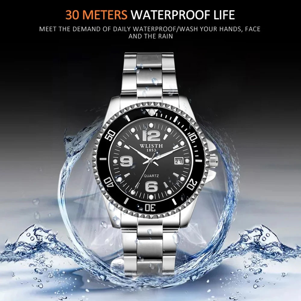 WLISTH S510 Luminous Men's Sports Quartz Watch Waterproof Wrist Bracelet - Steel Strap / White - 4
