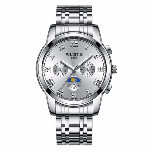 WLISTH S509 Business Men Luminous Quartz Watch with 3 Decorative Small Dials - Silver Case+White Dial+Steel Strap - 1