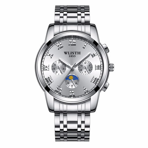 WLISTH S509 Business Men Luminous Quartz Watch with 3 Decorative Small Dials - Silver Case+White Dial+Steel Strap - 1