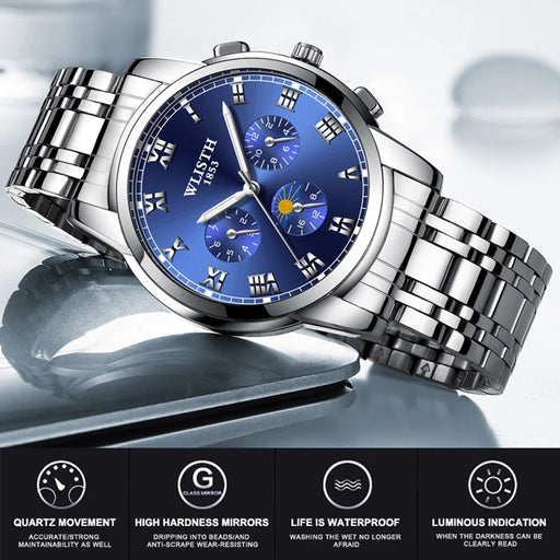 WLISTH S509 Business Men Luminous Quartz Watch with 3 Decorative Small Dials - Silver Case+White Dial+Steel Strap - 2
