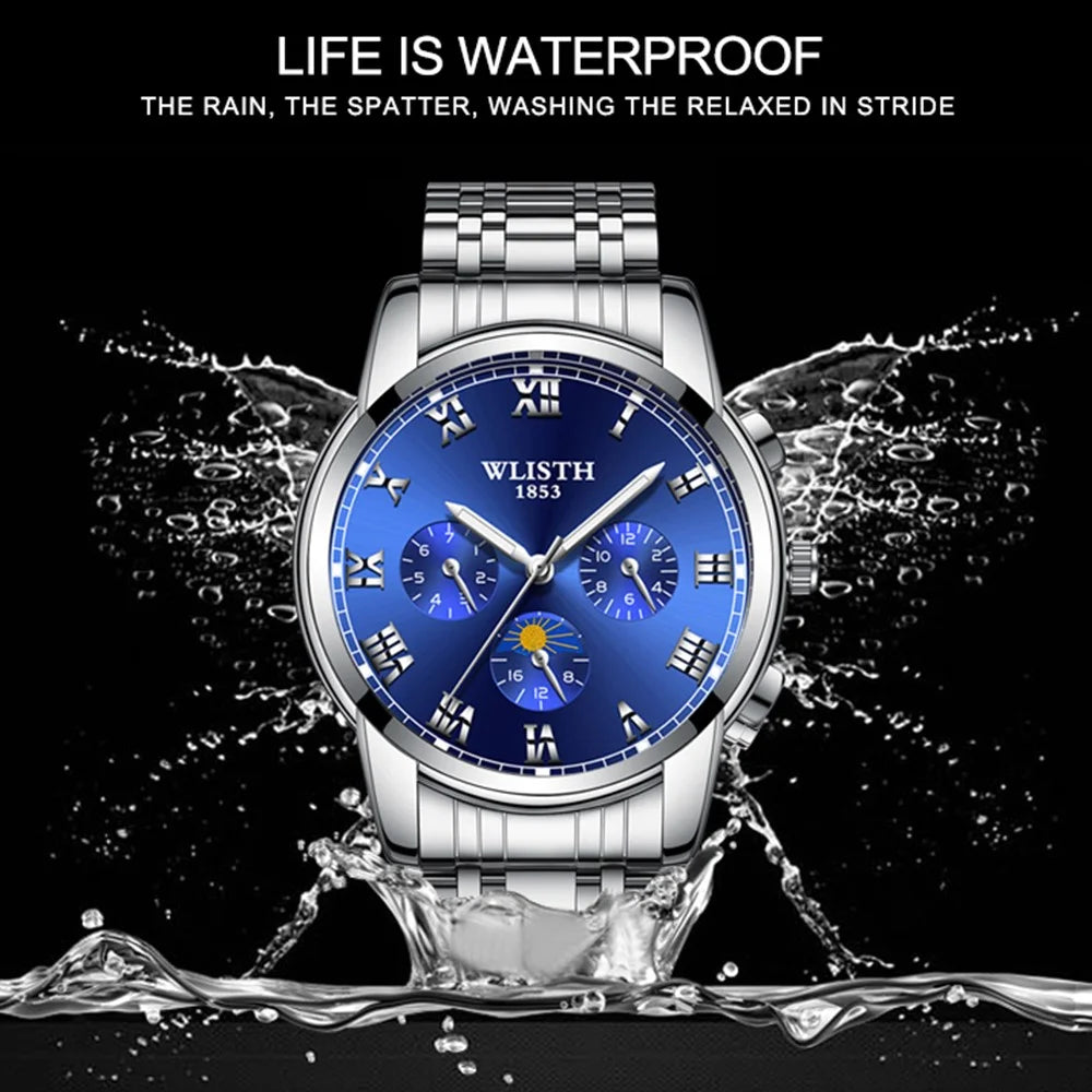 WLISTH S509 Business Men Luminous Quartz Watch with 3 Decorative Small Dials - Silver Case+White Dial+Steel Strap - 5