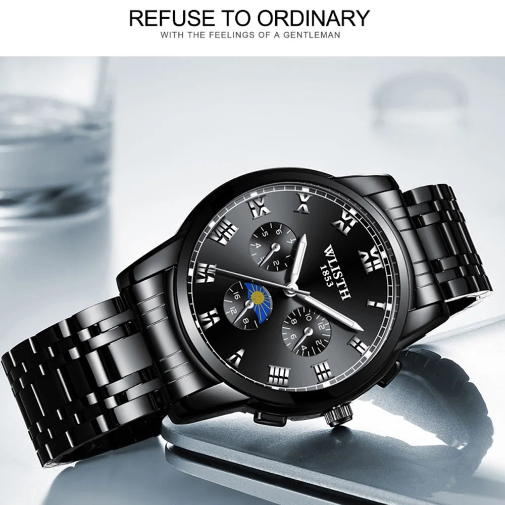 WLISTH S509 Business Men Luminous Quartz Watch with 3 Decorative Small Dials - Silver Case+White Dial+Steel Strap - 6