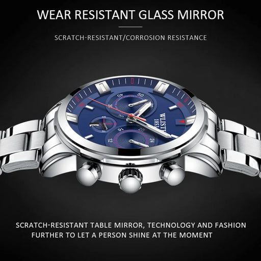 WLISTH S508 Men Calendar Luminous Quartz Watch with 3 Decorative Dials - Silver Case+Brown Dial+Steel Strap - 2
