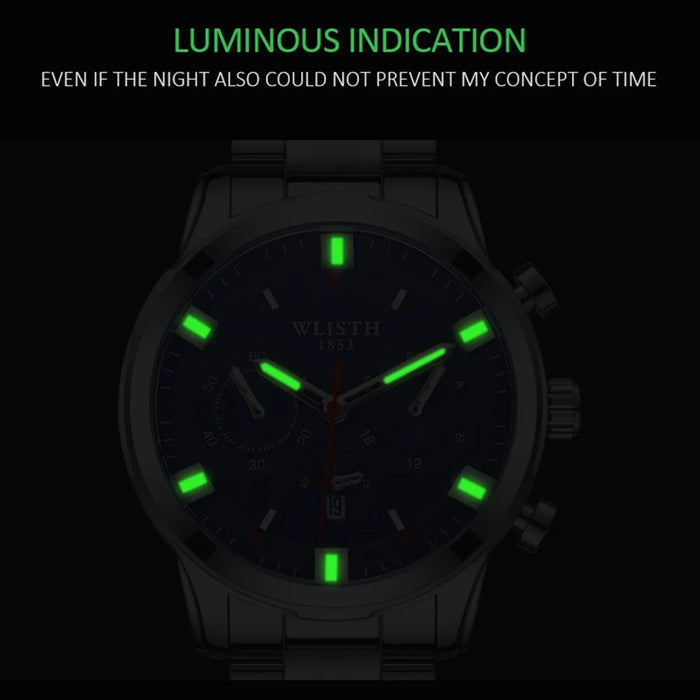 WLISTH S508 Men Calendar Luminous Quartz Watch with 3 Decorative Dials - Silver Case+Brown Dial+Steel Strap - 4